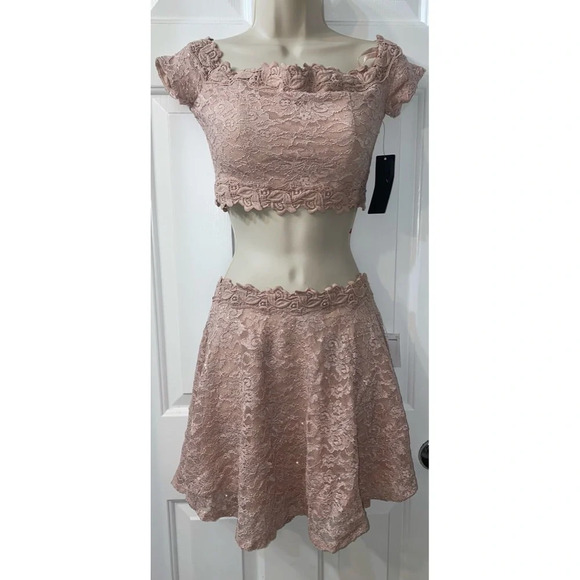 City Studio Dresses & Skirts - City Studio Pink Glitter 2Pc Crop Top & Skirt